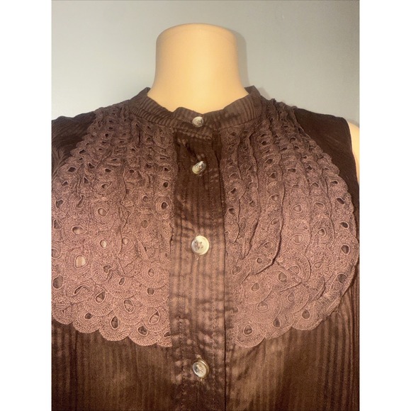 Isaac Mizrahi For Target Women Button Up Shirt XL Brown 100 % Cotton - Picture 4 of 7
